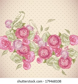Beautiful Seamless Rose Background with Birds and Butterflies