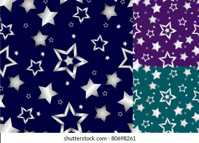 Beautiful Seamless Shiny Silver Star Pattern On Christmas Inspired Color Background With Dark Blue, Purple And Sea Foam Green Options, Perfect Card Or Wrapping Paper. Gold Version, File: 80697469