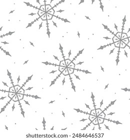 Beautiful seamless snowflake patterns series in romantic decorative shabby chic stamp ink old paper