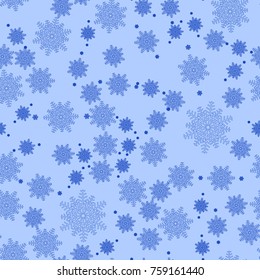 Beautiful Seamless snowflakes pattern on a blue backdrop. Vector illustration.