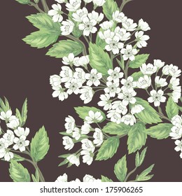 Beautiful  seamless spring pattern with green branches.