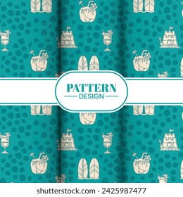 Beautiful seamless Summer Vacation Seamless pattern. Summer fruit, Lemon , Oranges , flower,banana,beach and ocean vector hand drawn style ,Design for fashion , fabric, textile, and all prints