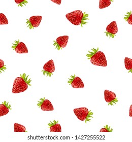 Beautiful seamless summer vector pattern with strawberries. Abstract  texture, stripes. Perfect for wallpapers, web page backgrounds, surface textures, textile.