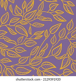 A beautiful seamless surface pattern design of simple line art leaves. An elegant graphic design inspired by nature. A minimalist pattern repeat art.