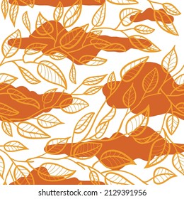 A beautiful seamless surface pattern design of simple line art leaves. An elegant graphic design inspired by nature. A minimalist pattern repeat art.
