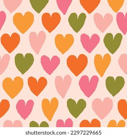 Beautiful seamless texture with different hearts. Romantic vector texture with coloured hearts. Bright Love background