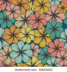 Beautiful seamless texture with perfect flowers. Cute hand drawn floral botanical background.Vector file organized in groups for easy editing. 
