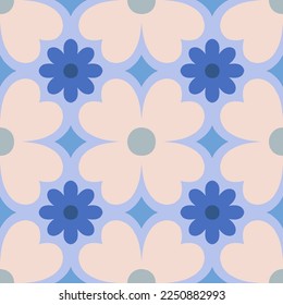 Beautiful seamless texture in retro style. Abstract floral tile in retro style. Colorful vector background with simple flowers. Floral tile pattern.