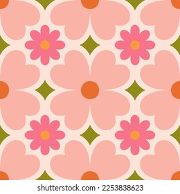 Beautiful seamless texture in retro style. Abstract floral tile in retro style. Colorful vector background with simple flowers. Floral tile pattern.