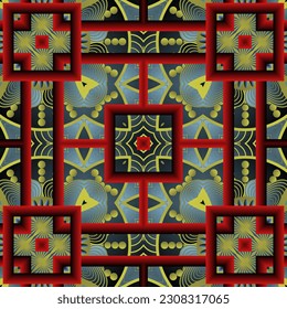 Beautiful seamless textured abstract background in red, yellow, blue and black colors