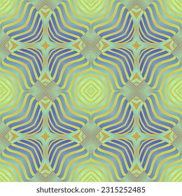 Beautiful seamless textured abstract background in green, blue and yellow lines