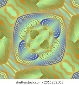 Beautiful seamless textured abstract background in green, blue and yellow lines