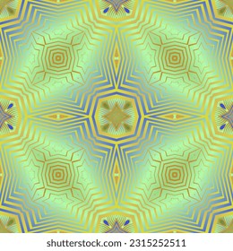 Beautiful seamless textured abstract background in green, blue and yellow lines