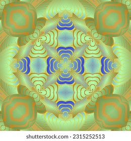 Beautiful seamless textured abstract background in green, blue and yellow lines