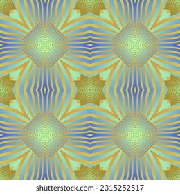 Beautiful seamless textured abstract background in green, blue and yellow lines