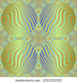 Beautiful seamless textured abstract background in green, blue and yellow lines