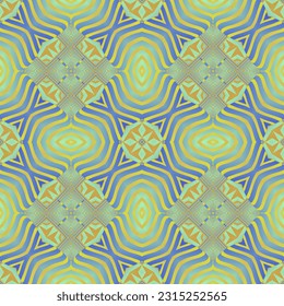 Beautiful seamless textured abstract background in green, blue and yellow lines