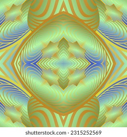 Beautiful seamless textured abstract background in green, blue and yellow lines