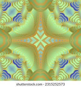 Beautiful seamless textured abstract background in green, blue and yellow lines
