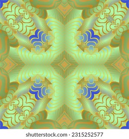 Beautiful seamless textured abstract background in green, blue and yellow lines