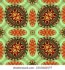 Beautiful seamless textured abstract background in green, red, blue and golden yellow colors