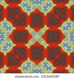 Beautiful seamless textured abstract background in green, red, blue and golden yellow colors