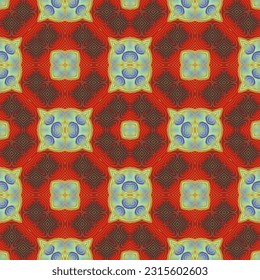 Beautiful seamless textured abstract background in green, red, blue and golden yellow colors