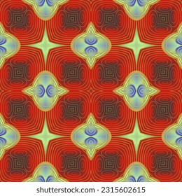Beautiful seamless textured abstract background in green, red, blue and golden yellow colors