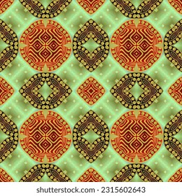 Beautiful seamless textured abstract background in green, red, blue and golden yellow colors