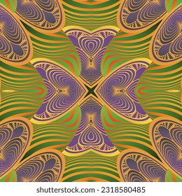 Beautiful seamless textured abstract background in green purple and yellow colors