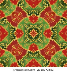 Beautiful seamless textured abstract background in red, green and golden yellow colors