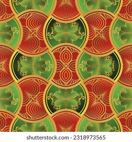 Beautiful seamless textured abstract background in red, green and golden yellow colors