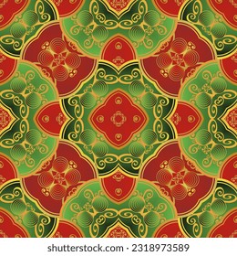Beautiful seamless textured abstract background in red, green and golden yellow colors