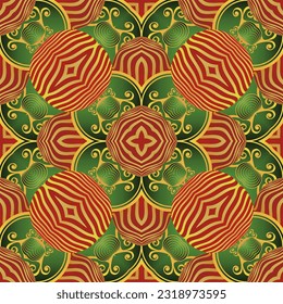 Beautiful seamless textured abstract background in red, green and golden yellow colors