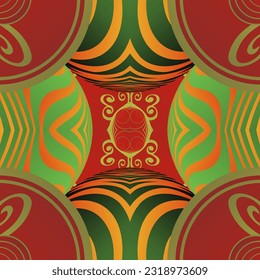 Beautiful seamless textured abstract background in red, green and golden yellow colors