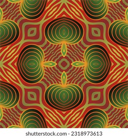 Beautiful seamless textured abstract background in red, green and golden yellow colors