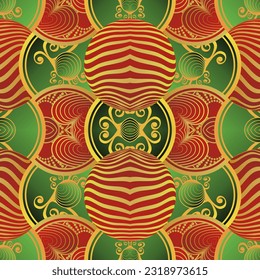 Beautiful seamless textured abstract background in red, green and golden yellow colors