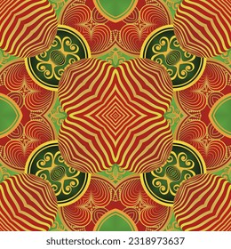 Beautiful seamless textured abstract background in red, green and golden yellow colors