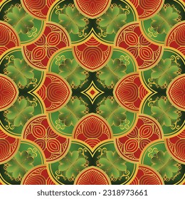 Beautiful seamless textured abstract background in red, green and golden yellow colors