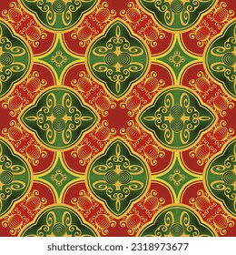 Beautiful seamless textured abstract background in red, green and golden yellow colors