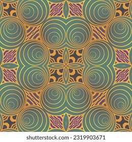 beautiful seamless textured abstract background in green purple and golden yellow lines