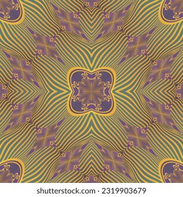 beautiful seamless textured abstract background in green purple and golden yellow lines