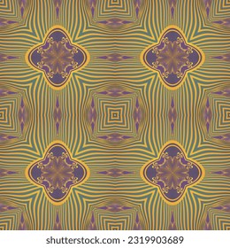 beautiful seamless textured abstract background in green purple and golden yellow lines