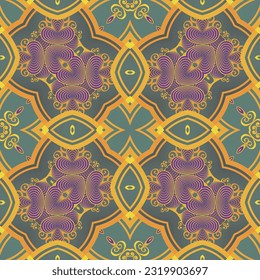 beautiful seamless textured abstract background in green purple and golden yellow lines