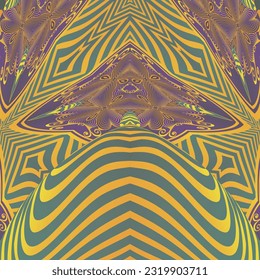 beautiful seamless textured abstract background in green purple and golden yellow lines
