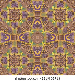 beautiful seamless textured abstract background in green purple and golden yellow lines