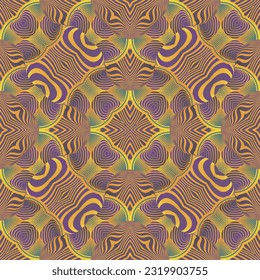 beautiful seamless textured abstract background in green purple and golden yellow lines