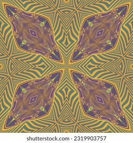 beautiful seamless textured abstract background in green purple and golden yellow lines