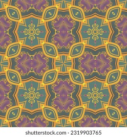 beautiful seamless textured abstract background in green purple and golden yellow lines
