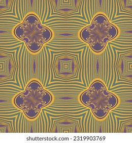 beautiful seamless textured abstract background in green purple and golden yellow lines